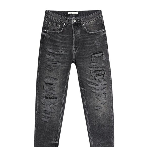 ZARA RIPPED SLIM JEANS BLACK SIZE 30 0804/477/800 NWOT